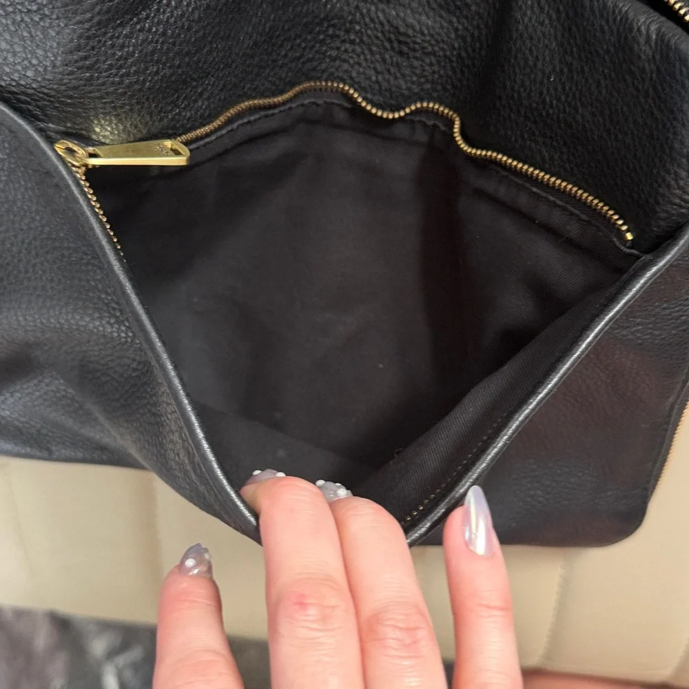 Fossil Black Leather Crossbody with Gold Key Charm Expandable